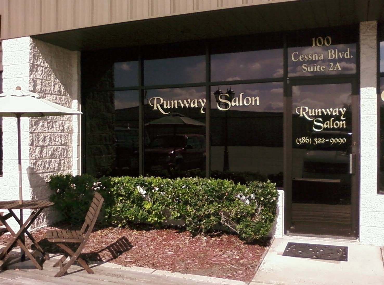 Architectural film on Runway Salon storefront